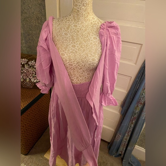 NWT Easel lilac light purple puff sleeve cotton wrap top dress linen feel sz M - Picture 9 of 10